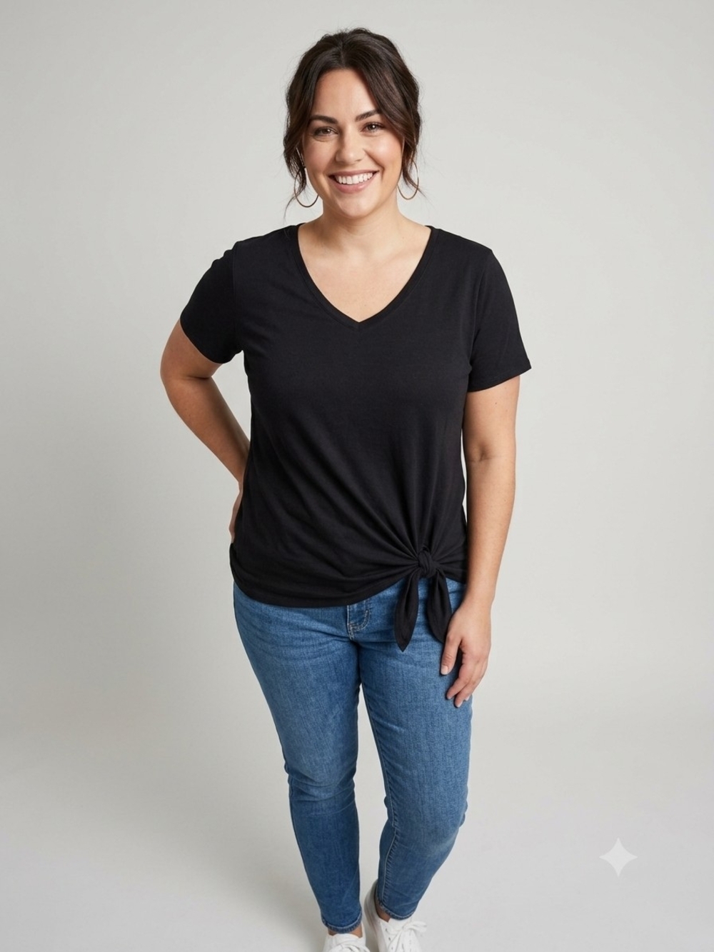 Women’s Black V-Neck Side Tie Tee